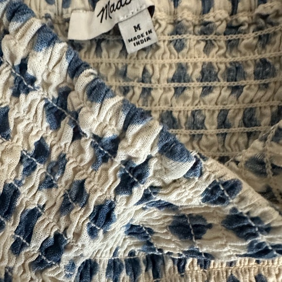 Madewell Blue and Cream Smocked Halter Midi Dress - Picture 4 of 6